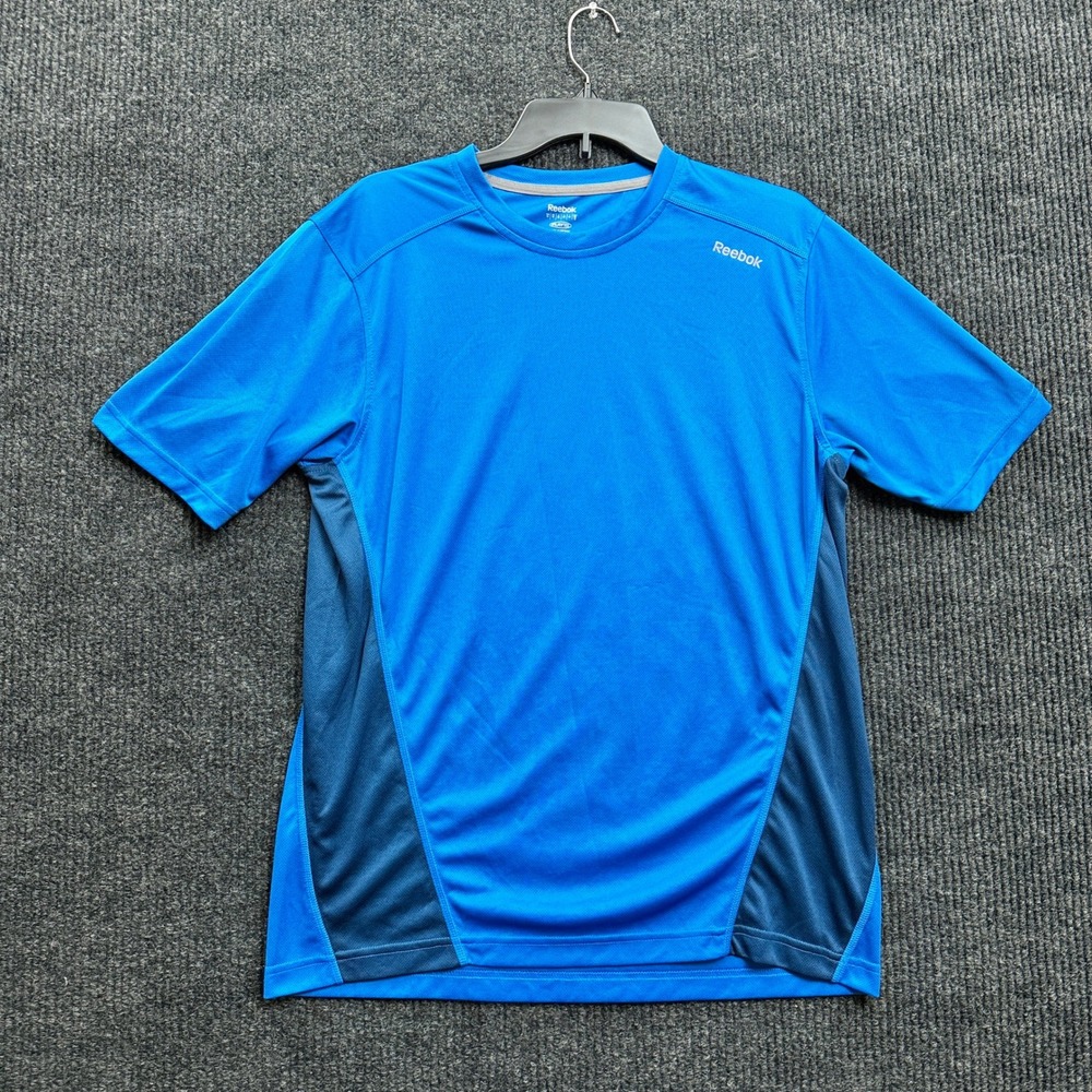 Reebok PlayDry Athletic Shirt Mens M Medium Blue Short Sleeve Running Workout